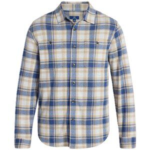 New Men's George Plaid Flannel Knit Long Sleeve Over Shirt Size M Winter White